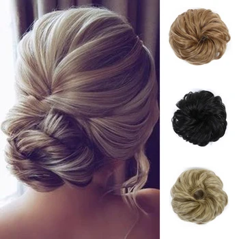 

XUANGUANG RubberBand Synthetic Hair Curly Scrunchie Chignon Bun Hair Ring Wrap On Messy