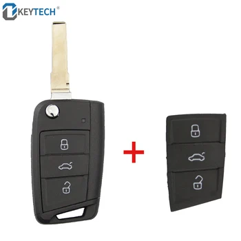 

OkeyTech Flip Folding Key Shell For V W Golf 7 MK7 Skoda Octavia A7 Seat Auto Replacement Fob 3 Buttons with Button Pad