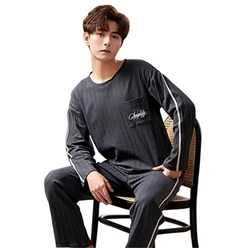 

New Arrival 2020 Autumn Winter Fashion Men's Pajamas Sets High Quality Cotton Long Sleeve Sleepwear Casual Loose Homewear Pyjama