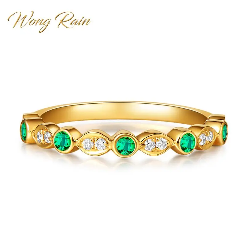 Wong Rain Винтаж 100% стерлингового серебра 925 Изумрудный камень Обручальное кольцо из