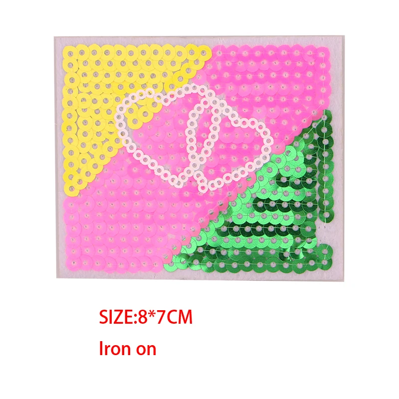 Heart-shaped Love, baby Sequin icon Iron on Patch for Clothing DIY Stripes Clothes Patchwork Stickers for Children Custom Badges - Цвет: 8x7cm