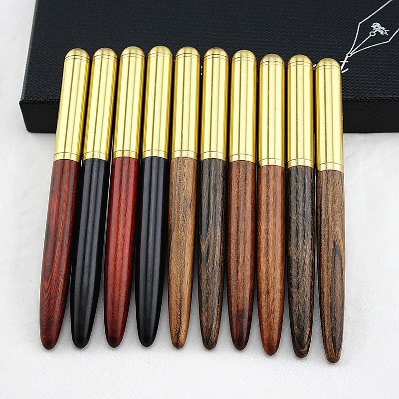 Luxury Wood Brass ballpoint pen Metal black ink ball pens office pens ...