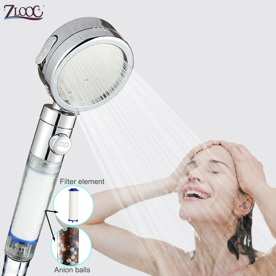 

Zloog 3 Mode High Pressure Pure Shower Head Purified Water Replaceable Filter Element Skin Care Stop Button showerhead