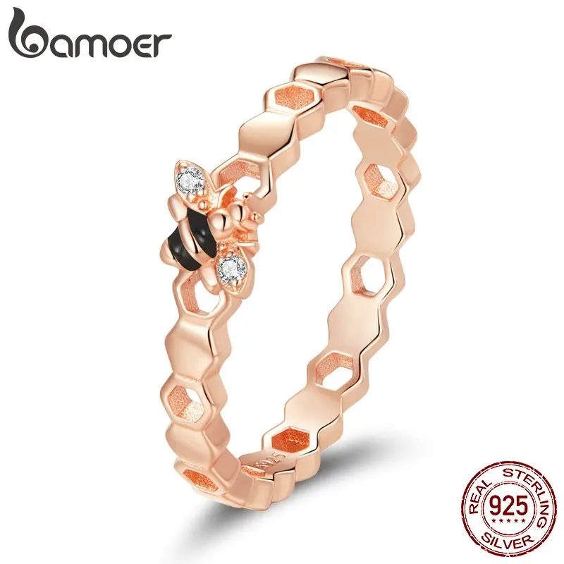Bamoer 925 пробы Серебряное кольцо с пчелиными сотами кольца для Для женщин простой фактурой серебряные