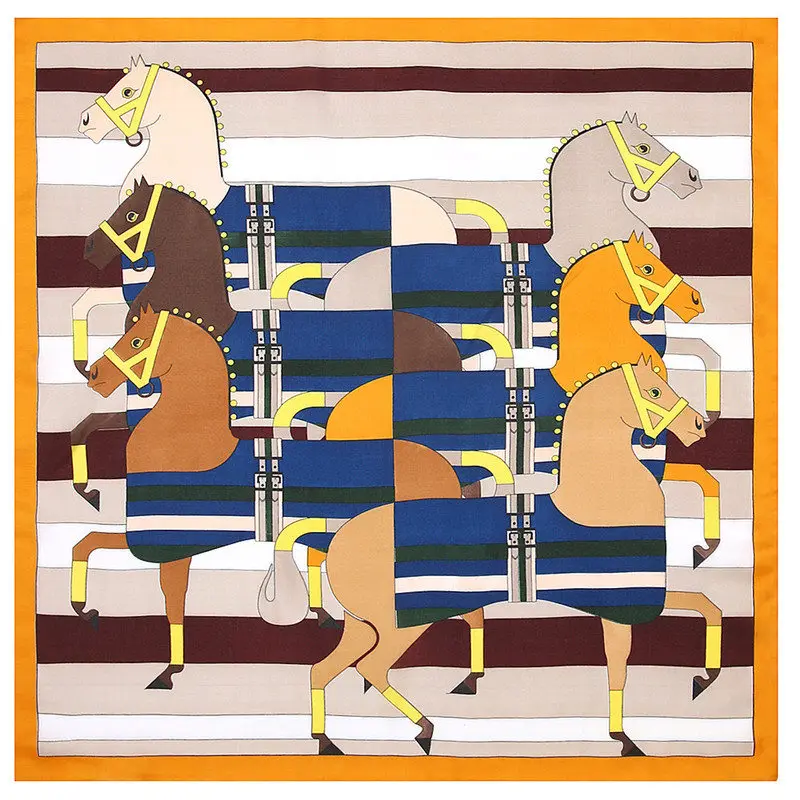 53 см Классический Клетчатый шелковый шарф с лошадью Модные женские квадратные шарфы Бандана Повязка На Голову Повязка на шею повязка на шею Профессиональный шейный платок - Цвет: 4