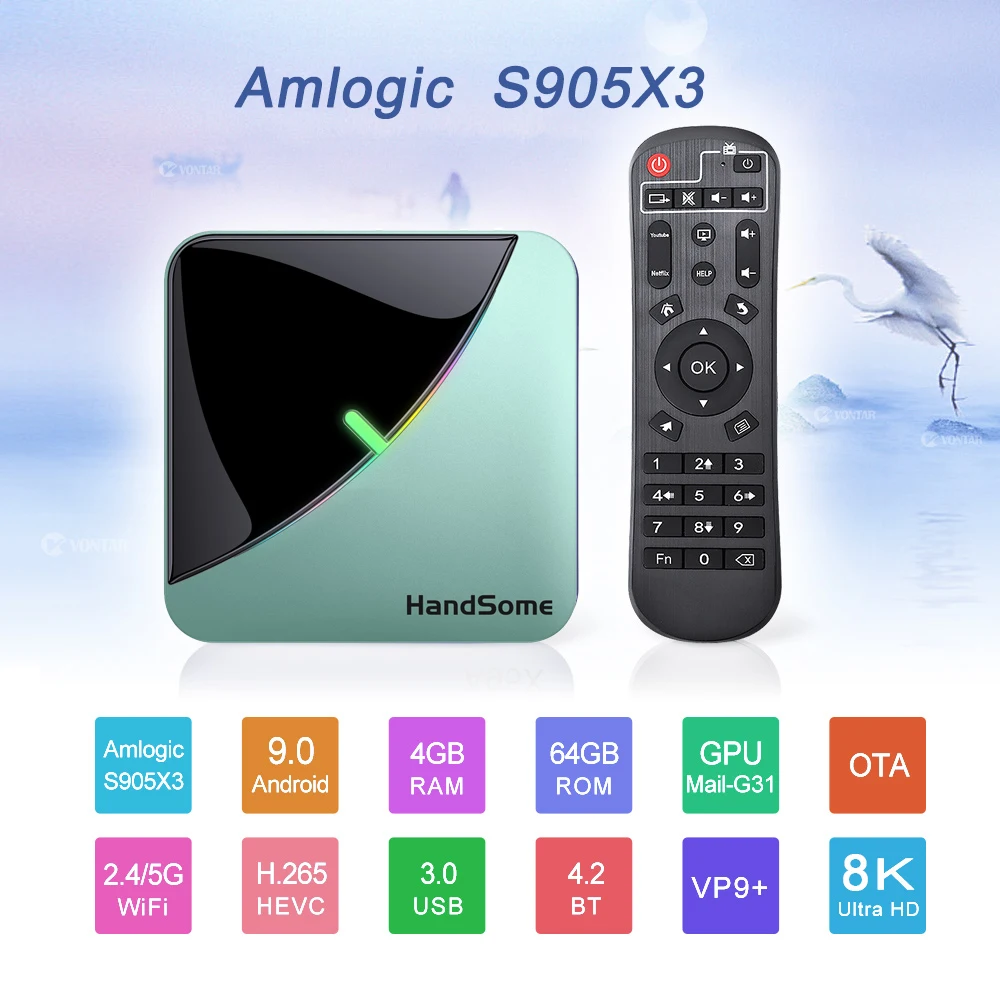 Smart Android tv Box A95X Air 8K Android 9,0 Amlogic S905X3 4K Youtube Netflix wifi 4 Гб 64 Гб RGB светильник можно использовать ip tv подписку