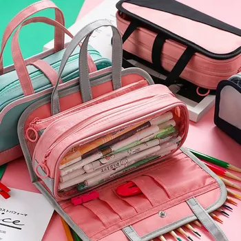 

Canvas Cloth Multi-layer Large Capacity Student Stationery Box Small Fresh And Simple Pencil Bag Multifunctional Storage Bag