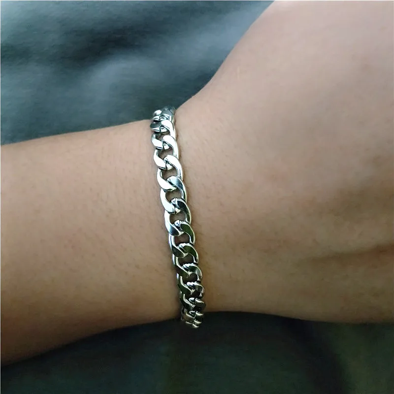 

Men's Bracelets Silver Stainless Steel Hollow Curb Link Chain Bracelets For Men Women Hip Hop Fastness Brake Chain
