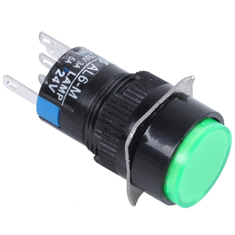 

5 Pcs DC 24V Green Lamp 1NO 1NC Round Momentary Push Button Switch