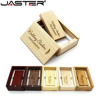 

JASTER 1PCS free custom logo wooden USB flash drive USB+box pendrive 64GB 16GB 32GB custom LOGO for photography wedding gift