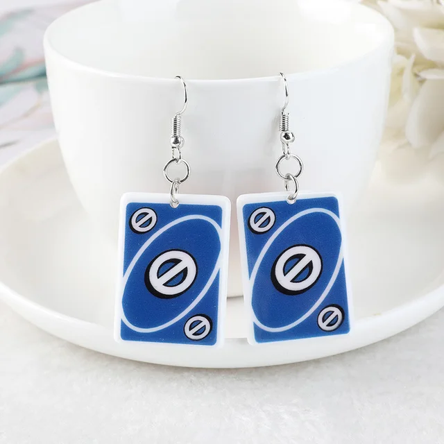 1Pair Drop Earrings  Magic Poker Game Card Crafts Dangle Acrylic Jewelry for Children and Woman YS-U-EH03 blue