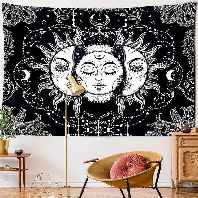 Black And White Sun Moon Mandala Tapestry