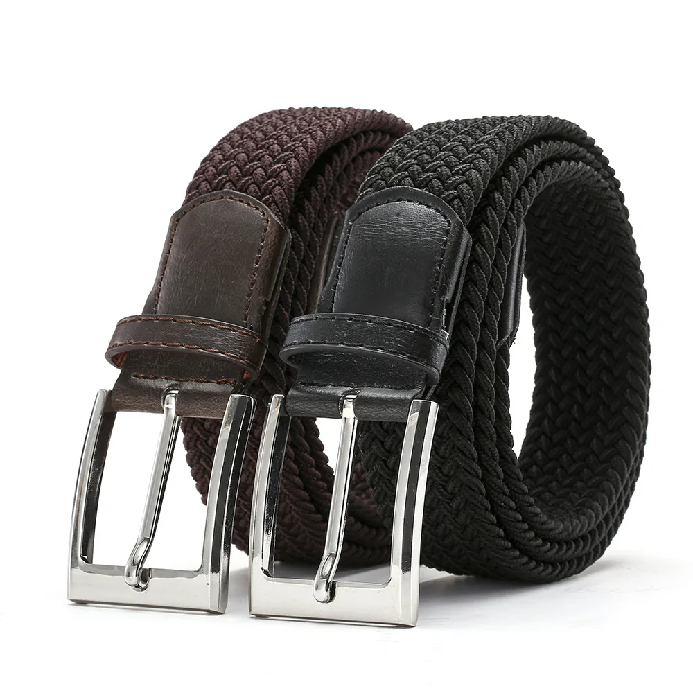 

Customizable Belt Casual Knitted Pin Buckle Braided Men Women Fabric Belt Woven Canvas Elastic Stretch Belts Plain Webbing New