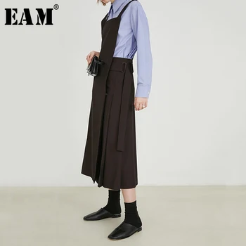 

[EAM] Women Wine Red Pleated Bandage Temperament Strapless Dress New Sleeveless Loose Fit Fashion Spring Autumn 2020 1S087