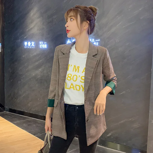 

CHIC Network Red Plaid Small Suit Coat Women's Korean-style 2019 Early Autumn New Style Casual Versatile Blazer Thin