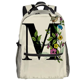 

Flower Alphabet Image M Backpack College Students Wear Resistance Laptop Backpack Book Bag Casual Sports Bags School Bag