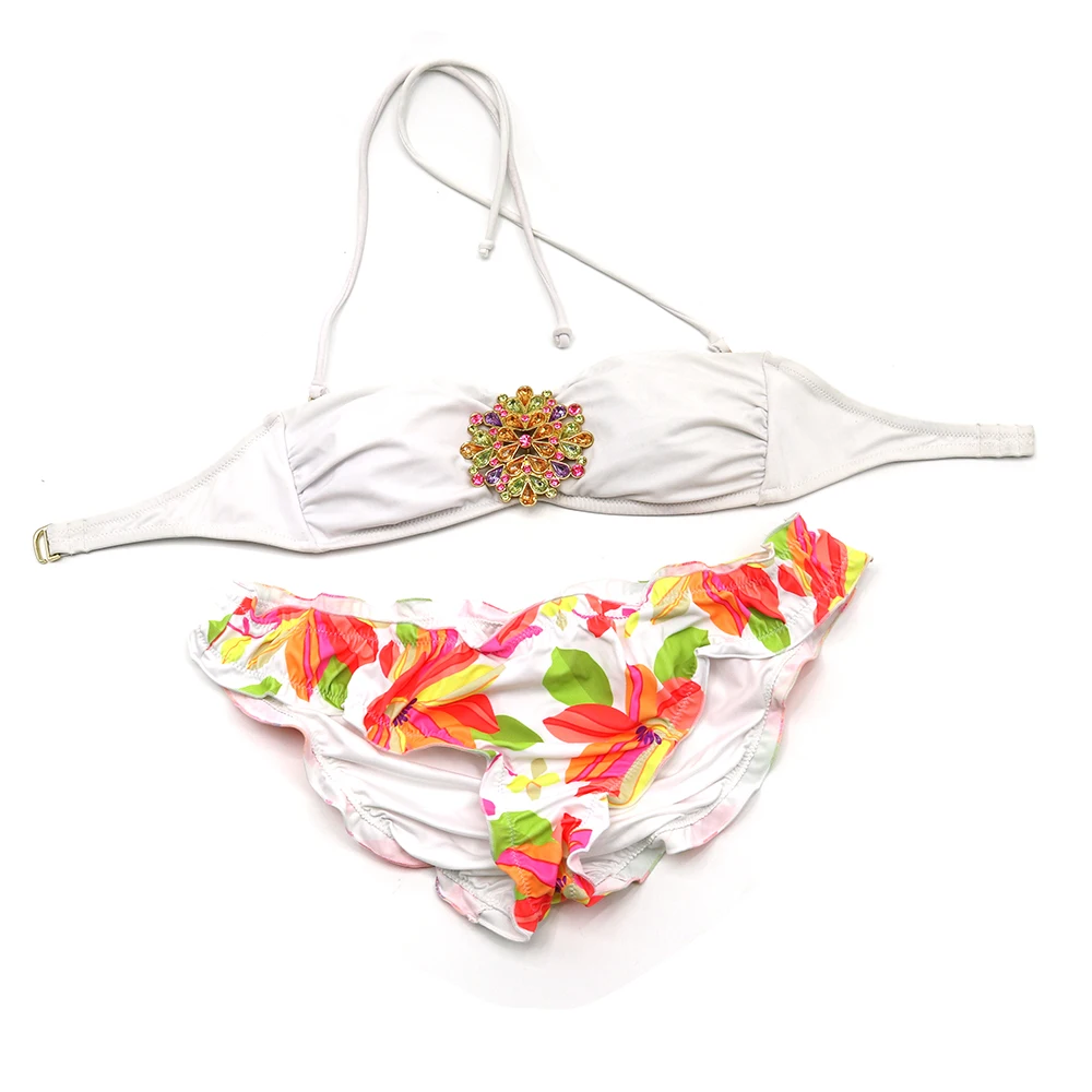 

Women Swimsuit mix Top Bottom Biquini Bathing Suit Secret Diamond Crystal White Lace Bikini Set Brand Brazilian Swimwear