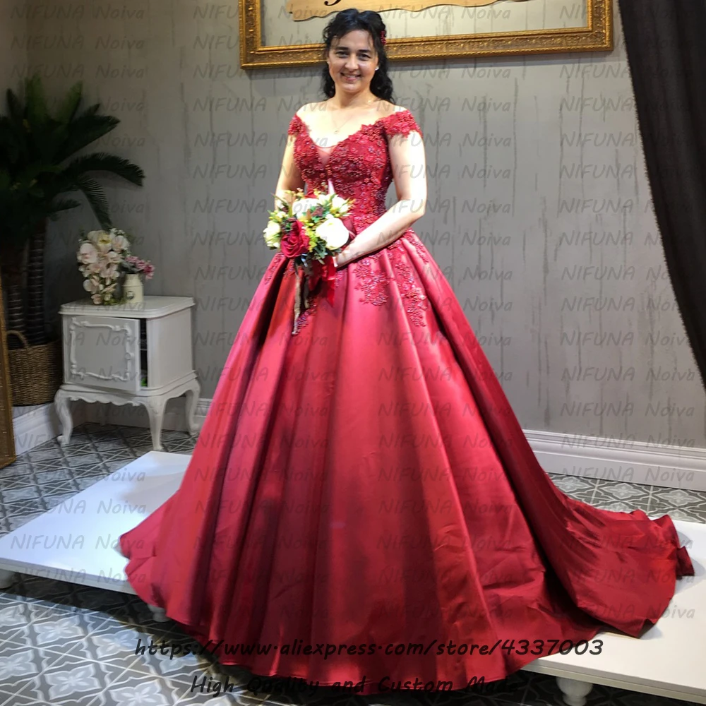 Robe de Mariee Duibai красное атласное свадебное платье романтические аппликации бисером бальное платье турецкие свадебные платья Vestido de Novia