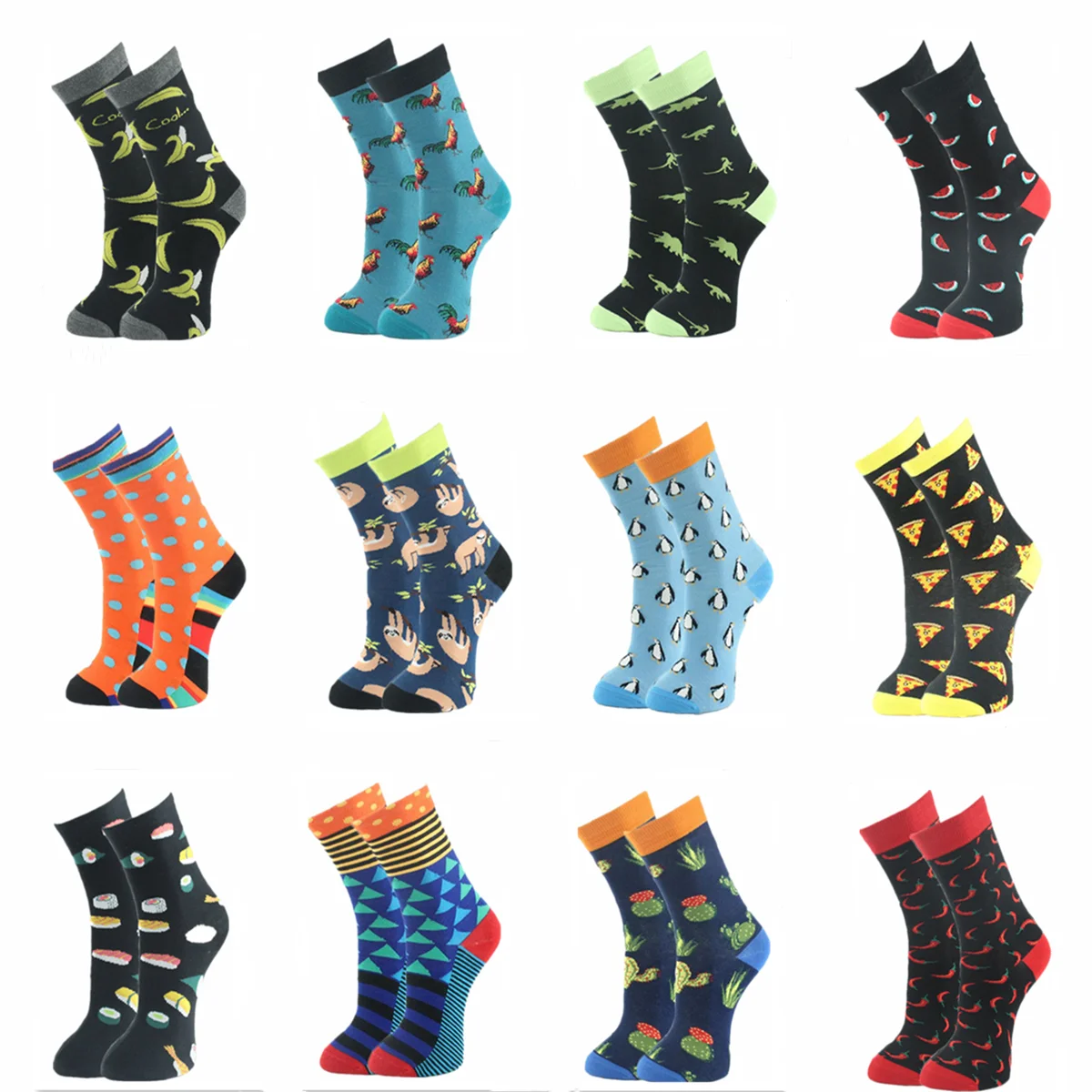 

Men's Fashion Funny Dinosaur Pepper Elephant Beer Watermelon Pizza Duck Cat Dog Socks Happy Men's Long Socks Animal Food Socks