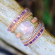 Новинка, шикарный богемский кожаный браслет, натуральный камень цветущей вишни, 5X браслет, ювелирные изделия ручной работы, женские подарки