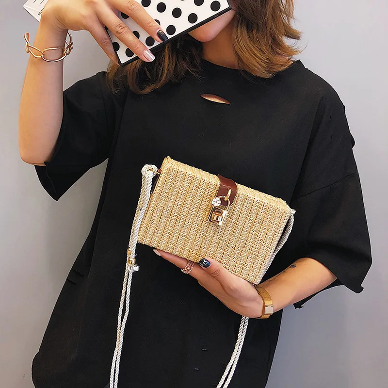 

Cool WOMEN'S Bag 2019 Korean-style Fashion Small Square Bag Straw Bag Simple Box Shoulder Bag Bag Fashion Versatile