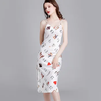 

Fikly Women Spring And Summer Silk Thin Section Sexy Strap Nightdress Women Summer Elegant Mid-Length Skirt Home Service