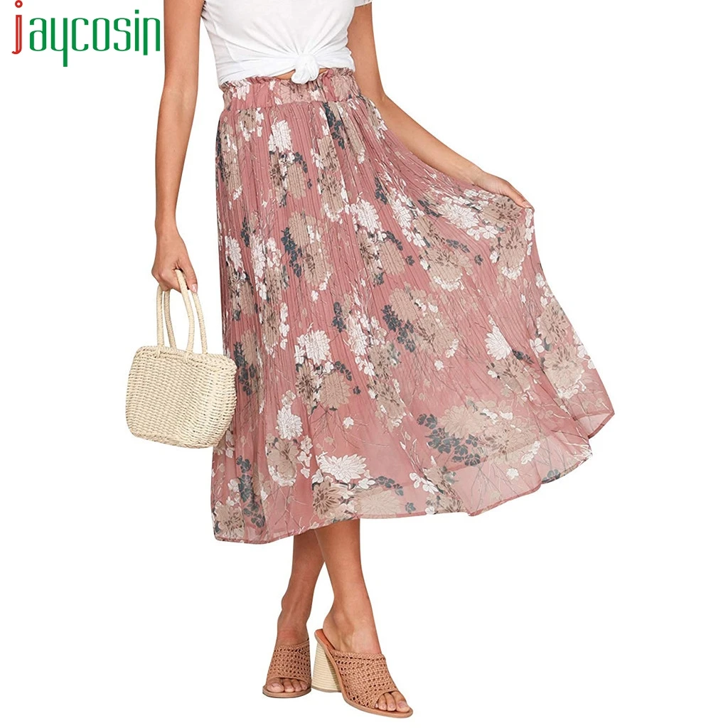 Женские длинные плиссированные юбки, свободные, Ретро стиль, цветочный принт, высокая талия, тюль, Женская юбка, повседневная, для девушек, размера плюс, юбка-карандаш