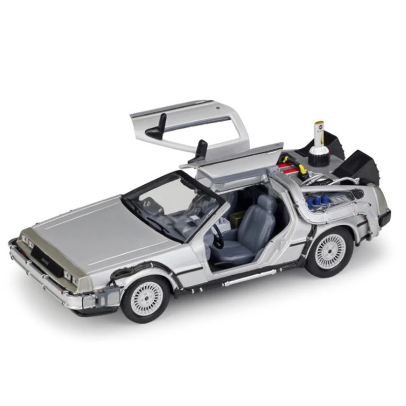 Модель автомобиля из металлического сплава 1/24, литая под давлением модель, часть 1, 2, 3, машина времени, модель DeLorean DMC-12, игрушка Назад в будущее, летающая версия, часть 2, показывает