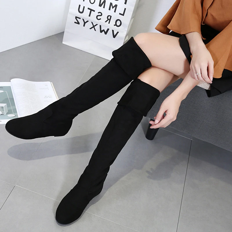 

Fashion Flat Boots Women Boots Fall Winter Female Knees Thigh Stilt Leather Boots 34-42 Size