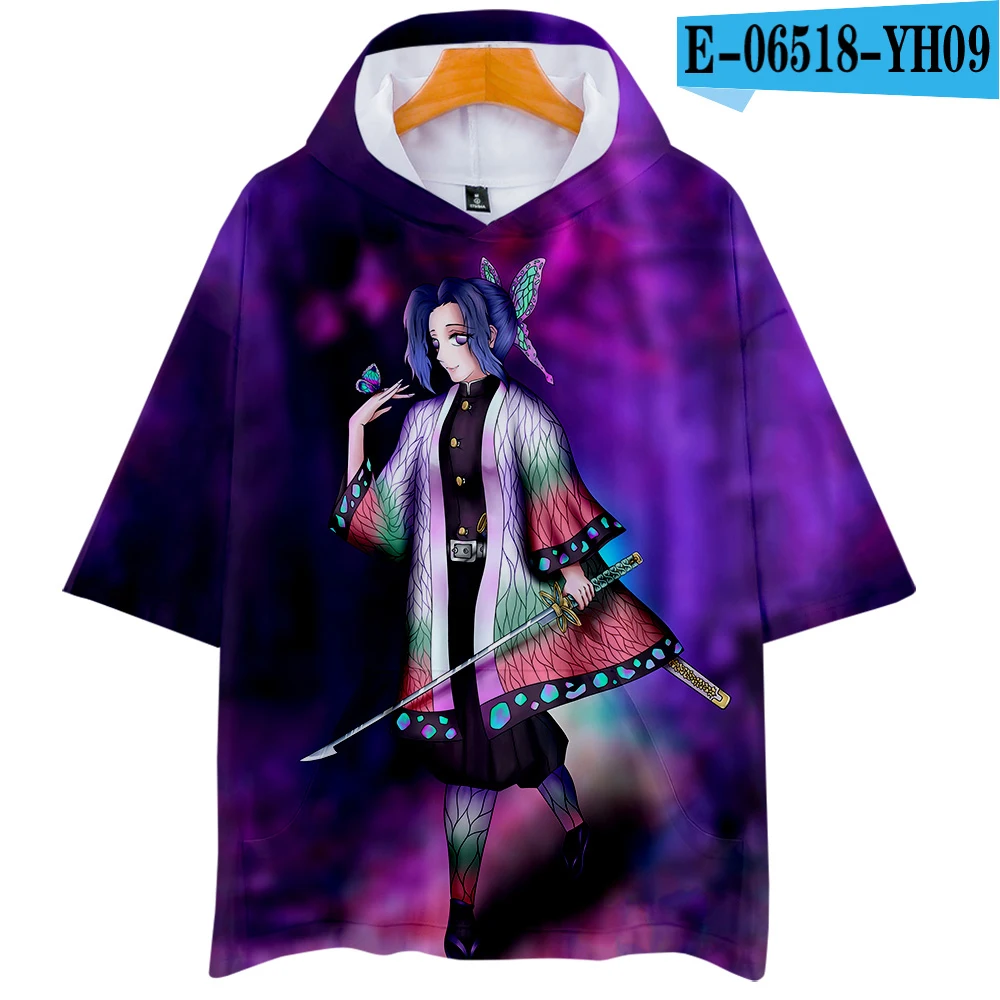 Новинка Kimetsu no Yaiba, одежда с 3D принтом, Летние повседневные крутые футболки, Женская/мужская одежда, топы,, с капюшоном, с коротким рукавом - Цвет: Pictured