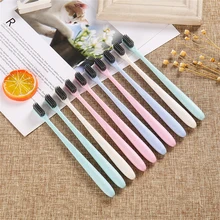 10 шт./4 шт., зубная щетка с бамбуковым углем для взрослых, семейная специальная зубная щетка для пшеницы, экологически чистые щетки, инструменты для ухода за полостью рта