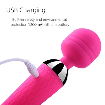 Female USB Recharge Vibrator Massager Magic Wand Powerful G Spot Clitoris Stimulator Vibrating Adult Sex Toys for Women 5