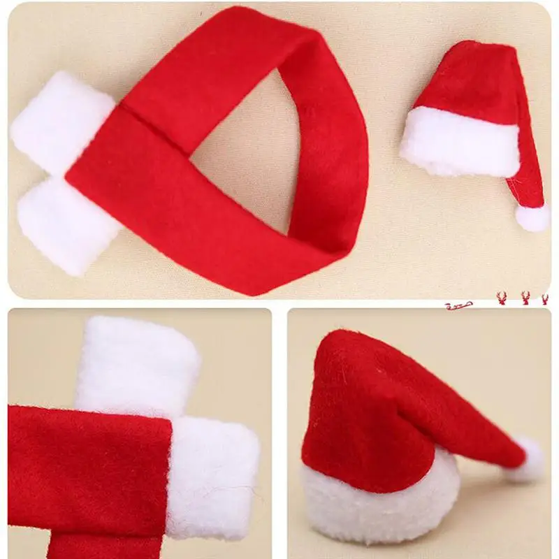 6 Set Christmas Hat and Scarf Wine Bottle Cover Set Lovely Bottles Cap Red Covers Xmas Eve Dinner Table Decor for Home Party