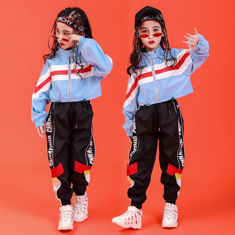 Kid Hip Hop Clothing Stand Collar Jacket Coat Top Running Casual Pants for Girls Boy Jazz Dance Costume Set Dancing Clothes Wear (9)