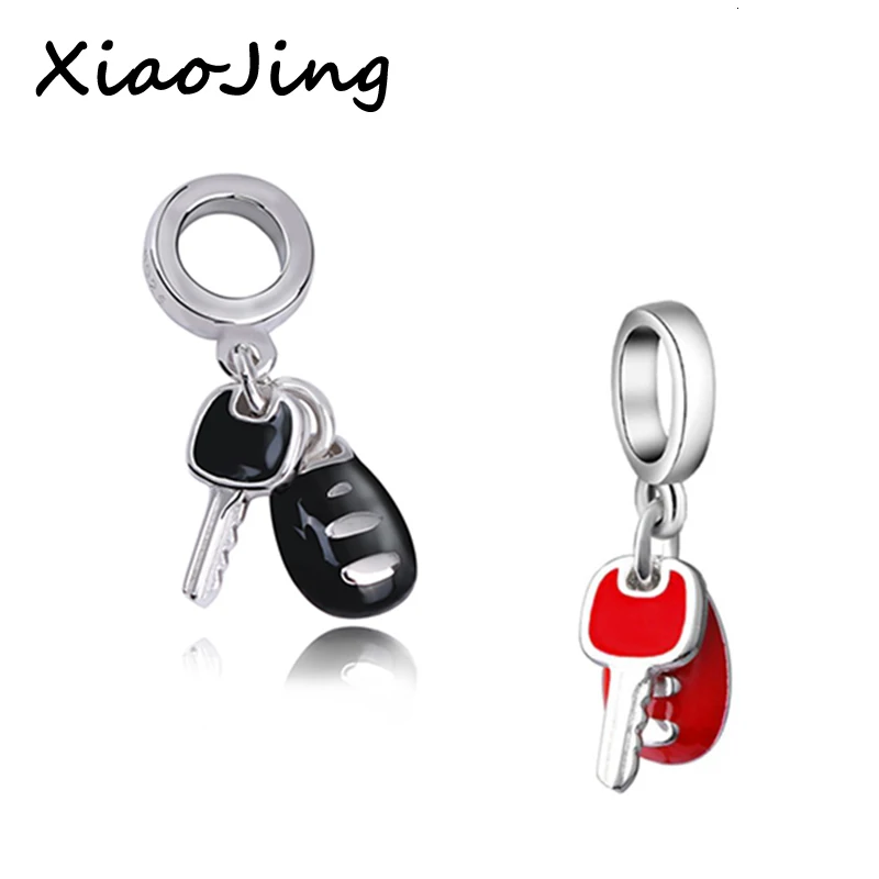 New diy design car keys with color enamel charms 925 Silver beads Fit Authentic Pandora Charm bracelet fashion jewelry making|Бусины| |