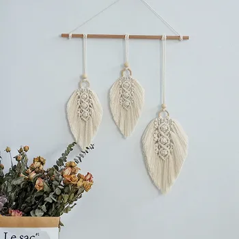 

Chic Nordic Wind Tapestry DIY Hand-woven Cotton Rope Bohemian Wall Decoration Feather Decoration Macrame Tapestry Wall Hanging