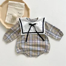 Newborn Girls Classic Plaid Pattern Rompers Autumn Long Sleeve Cotton Bodysuits Infants Kids Clothes