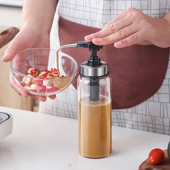 

Sauce Dispenser Pump with Glass Bottle for Ketchup Honey Syrup Salad Leakproof Kitchen Condiment Dispenser Bottle Pump