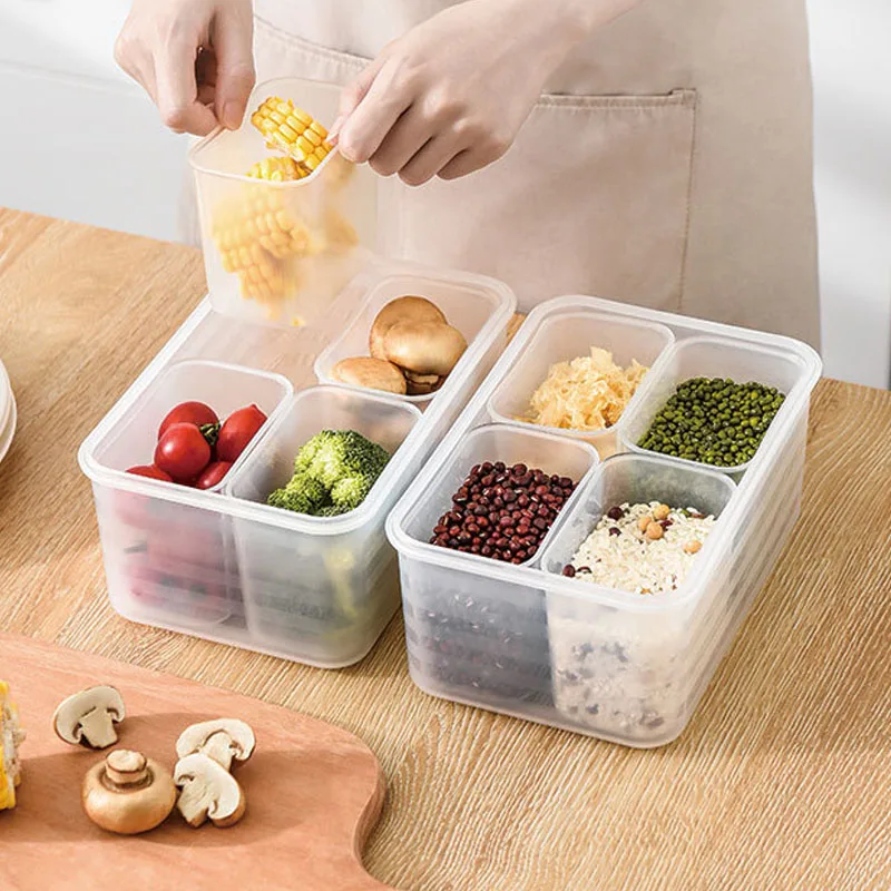 Four-Divided Fresh-Keeping Box Food Storage Containers Cereal Dispenser  Fridge Organizer Kitchen Storage Boxes Organization - AliExpress