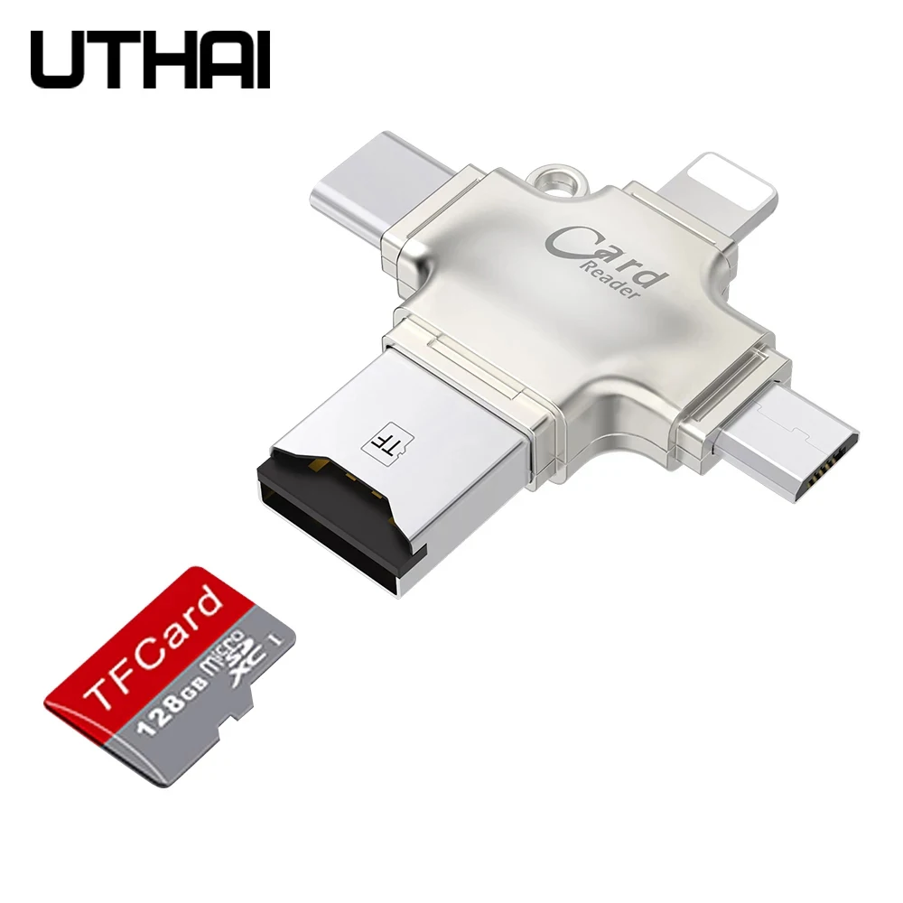 UTHAI R010 4в1 кардридер usb C Micro USB MicroSD адаптер для Android ipad/iphone 7 8 X plus 6s5s Macbook OTG TF SD