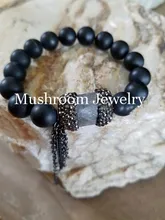 

Black Onxy Pave Crystal labradorite Charm Bead Women Chain bracelet