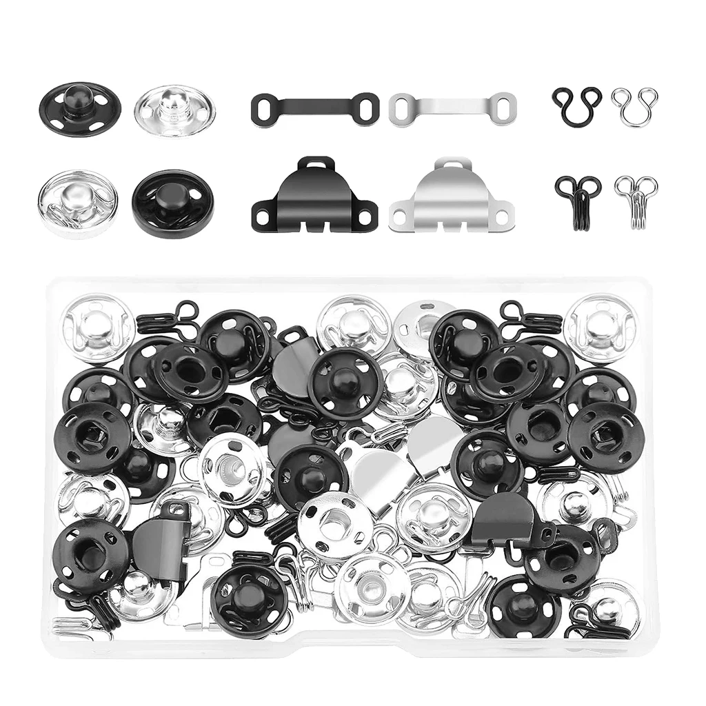 50Pcs Hooks Eyes Sewing Hook Eye Sew-on Snaps Buttons Closures with Storage Box