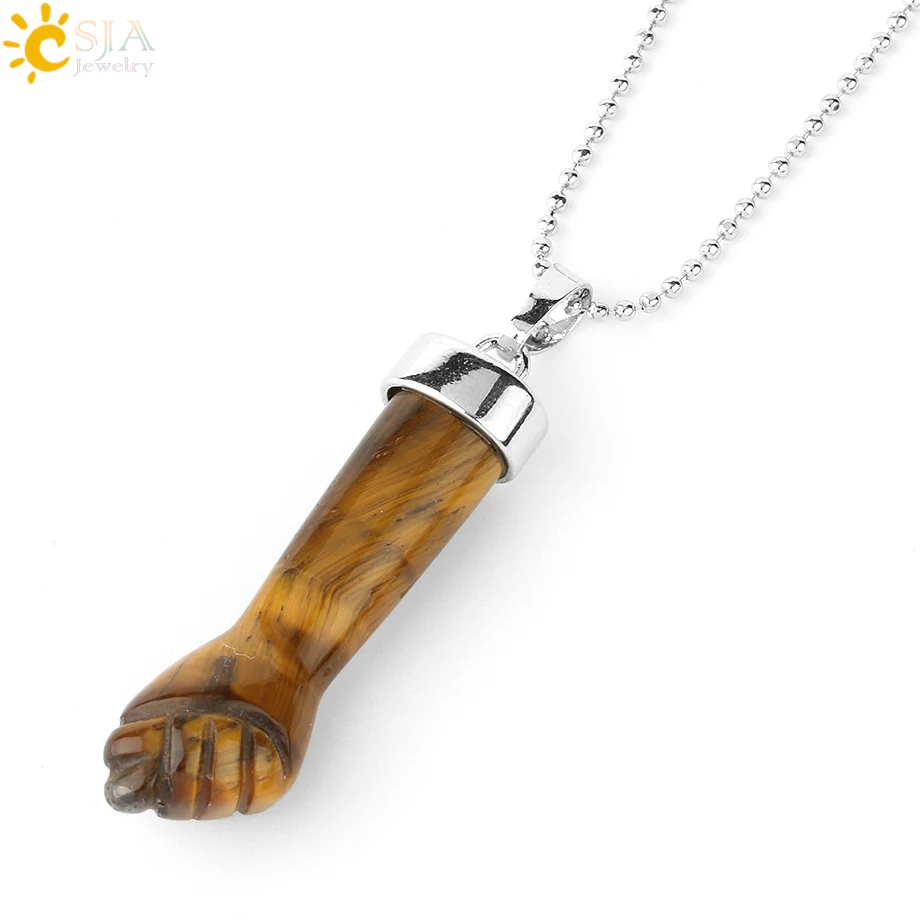 Tiger Eye Chain CSJA дизайн натуральные каменные подвески, ожерелья, резные Кулак рука фиолетовый кристалл с кварцевым тигровым глазом Lapis рейки ювелирные изделия для женщин G291 - Окраска металла: Tiger Eye Chain