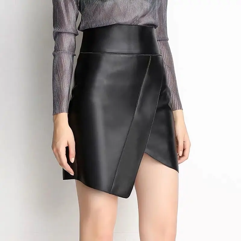 Mini lederen rok sexy kokerrok zwarte echte schapenvacht lederen rokken vrouwen Mini lederen rok sexy kokerrok zwarte echte schapenvacht lederen rokken vrouwen