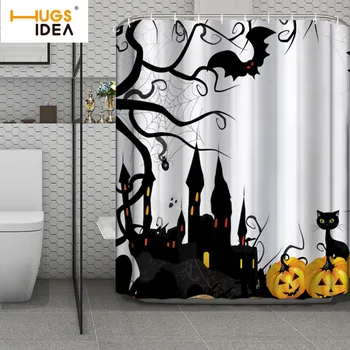 

HUGSIDEA Halloween Bathroom Curtain Pumpkin Lantern Print Shower Curtain Cool Bath Curtain Water proof Bathtub Bathing Cover