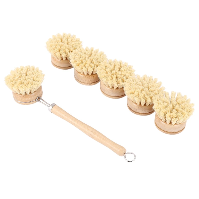 Washing Up Brush Wooden Dish Set Wood with Interchangeable Head/Replacement Head for Kitchen | Дом и сад