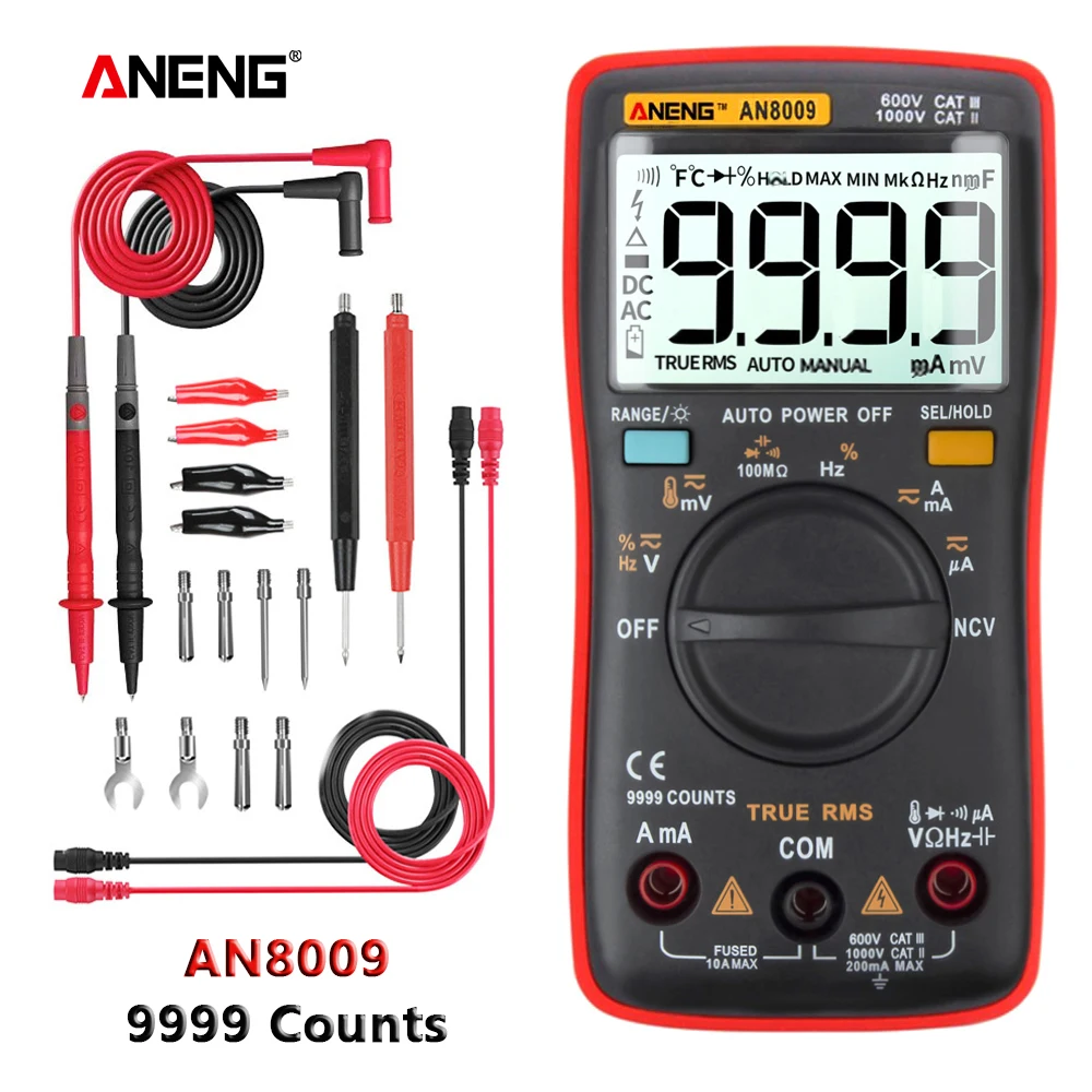 

ANENG AN8009 True-RMS Digital Multimeter transistor tester capacitor tester automotive electrical capacitance meter temp diode