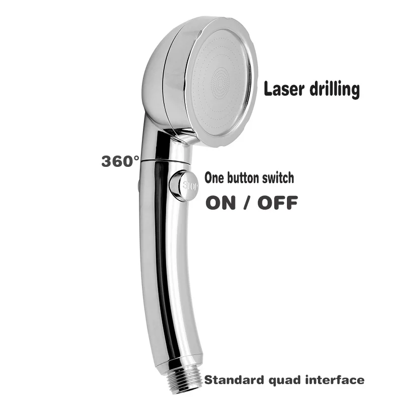 Ручной душ высокого давления с выключателем пауза 3 настройки Душевая насадка для экономии воды Хромированная Ванная комната аксессуары для душа - Цвет: shower head