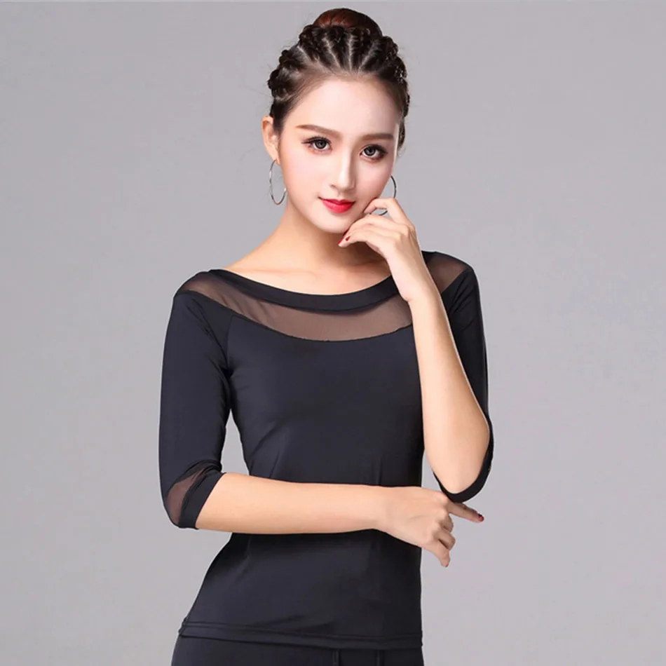 Dance Shirts Dance Dress Latin Short Sleeve Waist Patchwork Women