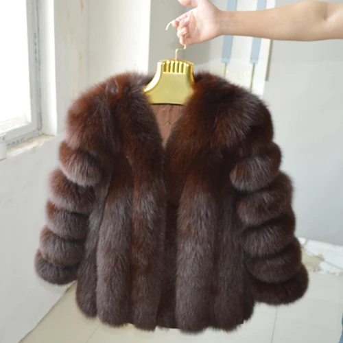 dark brown Россия Горячая Распродажа Женская Шуба из натурального Лисьего меха с длинными рукавами женская зимняя куртка из натурального Лисьего меха Роскошная натуральная Шуба из натурального Лисьего меха s - Цвет: dark brown